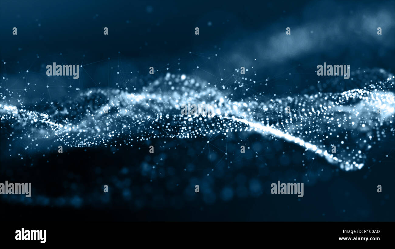 Blue color particles wave abstract background Stock Photo - Alamy