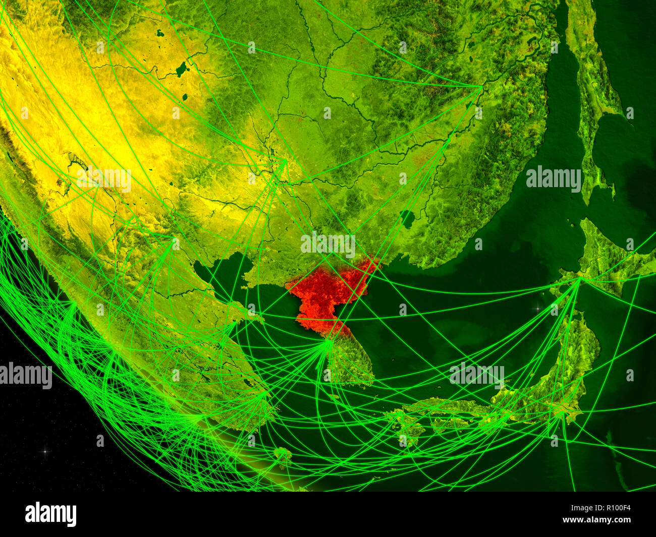 North Korea on digital planet Earth from space with network. Concept of ...