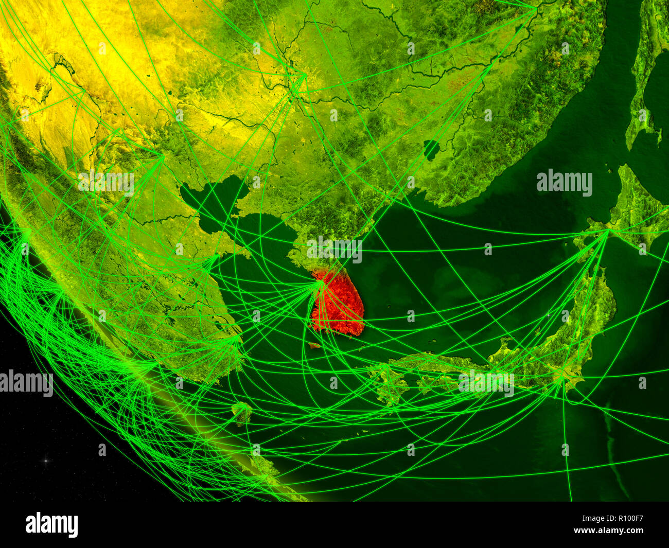 South Korea on digital planet Earth from space with network. Concept of ...