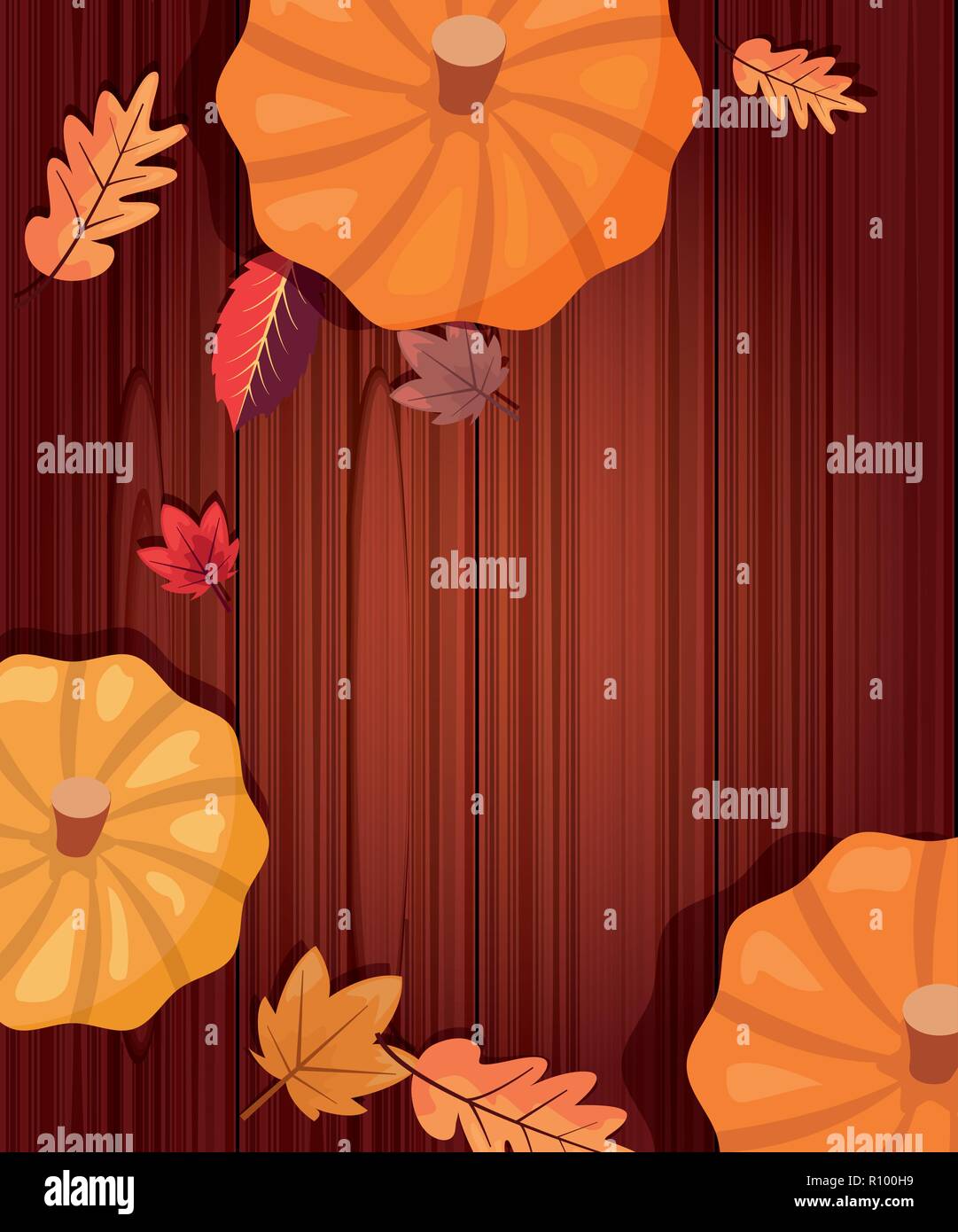 happy thanksgiving pumpkins leaves decoration vector illustration Stock ...
