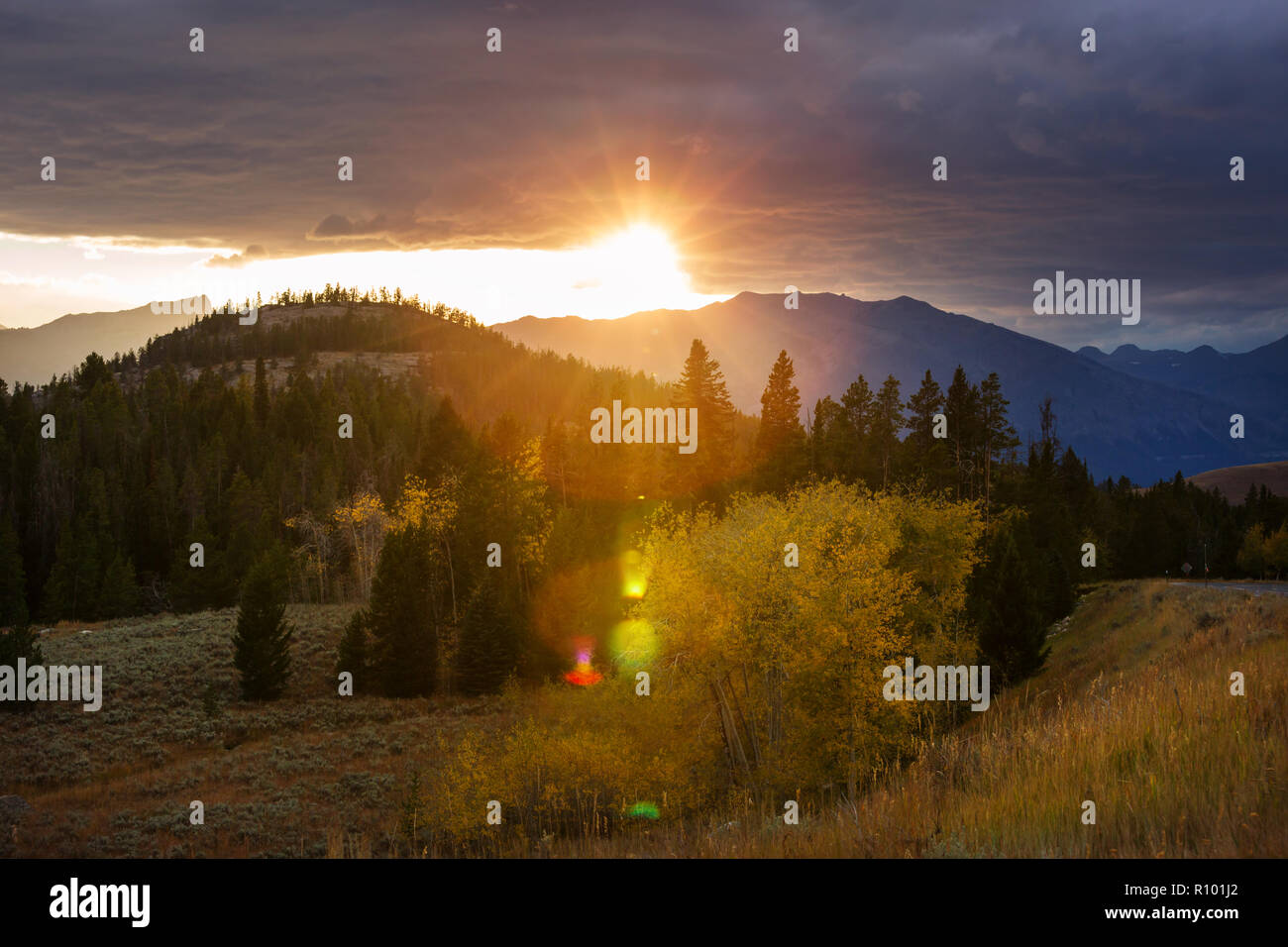 Scenic Sunset in the mountains in fall season Stock Photo - Alamy
