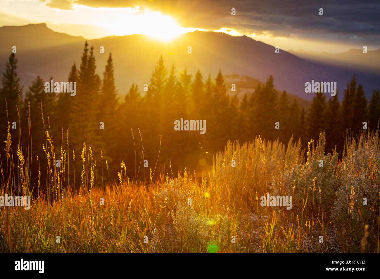 Scenic Sunset in the mountains in fall season Stock Photo - Alamy