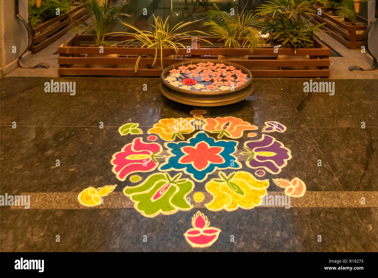 Floral Decoration for Diwali, Hampi, Karnataka, India Stock Photo