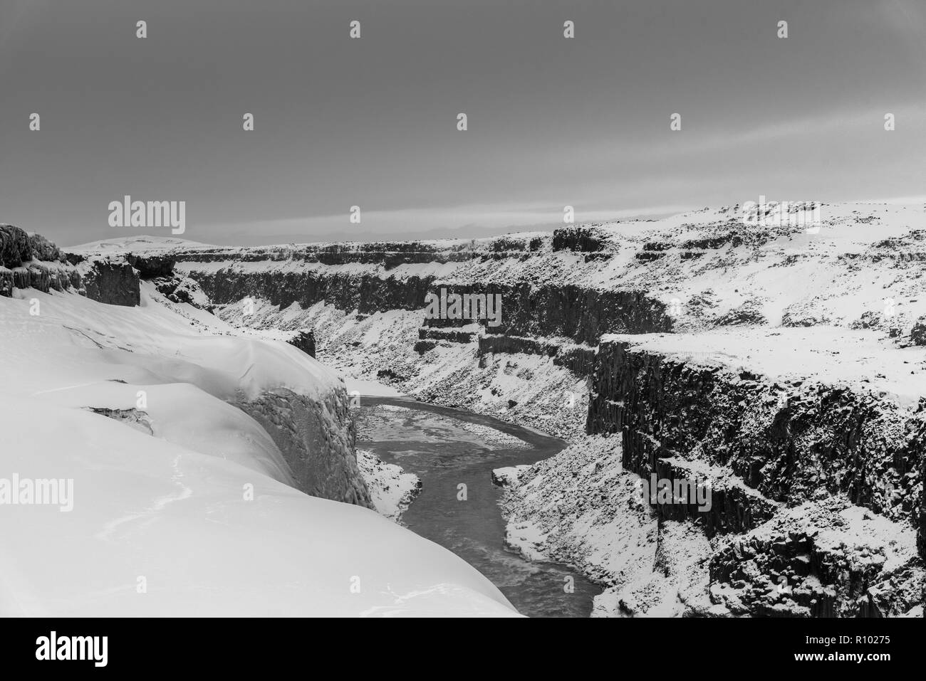 Amazing Iceland in winter - breathtaking scenery and frozen landscapes - incredible black and white images from iconic locations Stock Photo