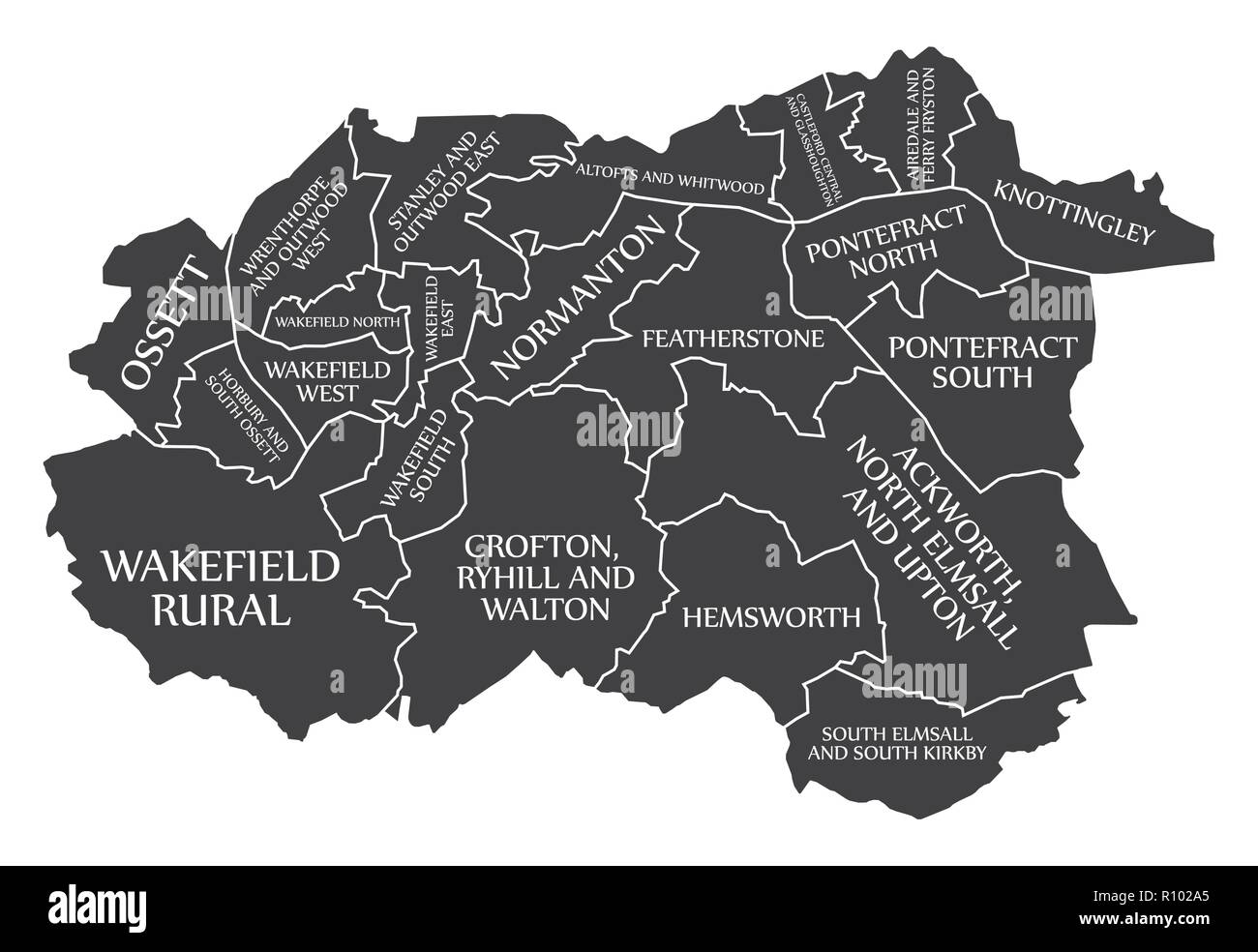 Wakefield City Map England UK labelled black illustration Stock Vector