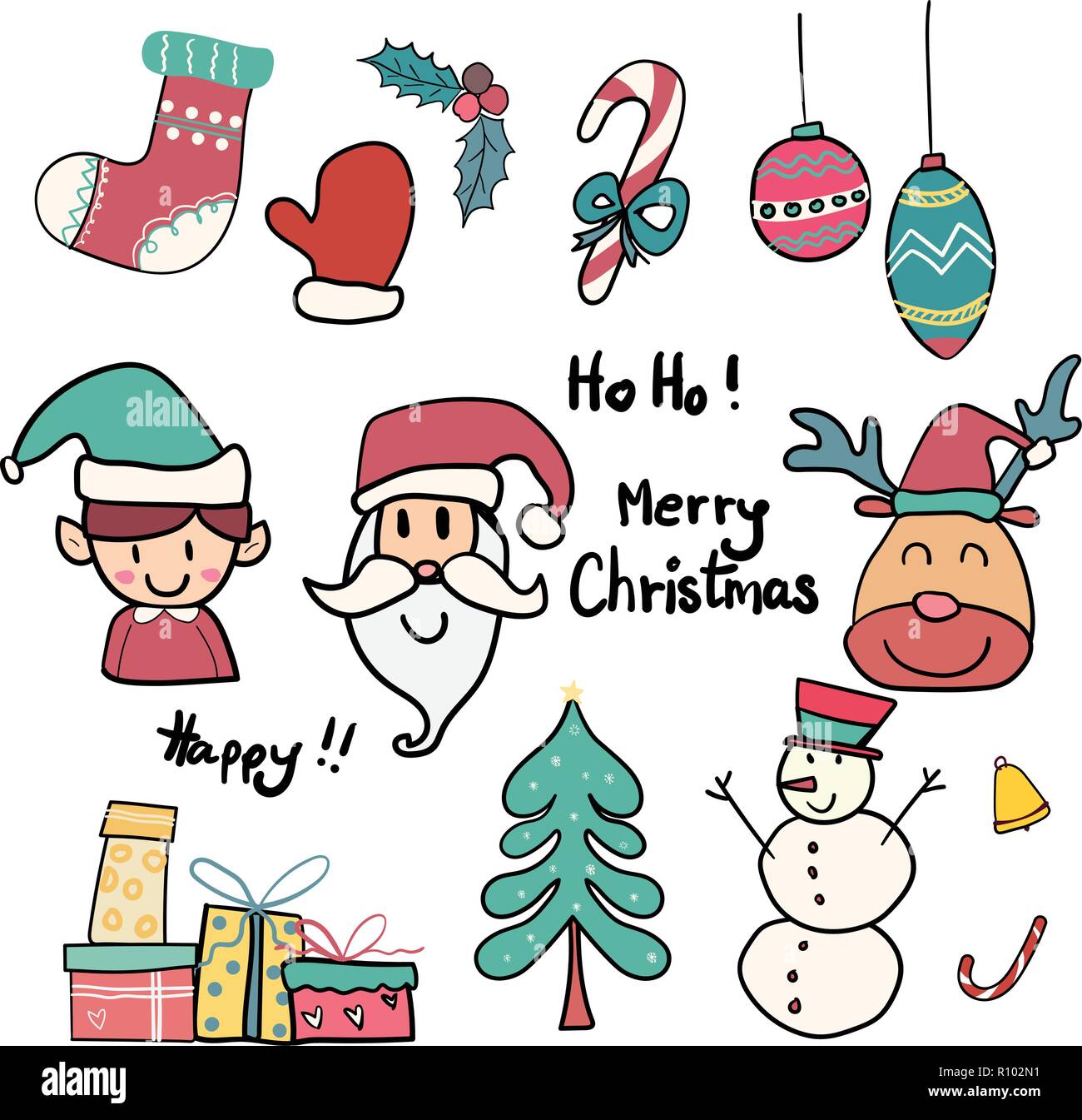 collection of cute doodle Christmas icon Stock Vector Image & Art - Alamy