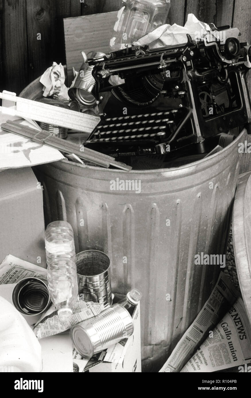 Outdated technology thrown in trash can, USA Stock Photo