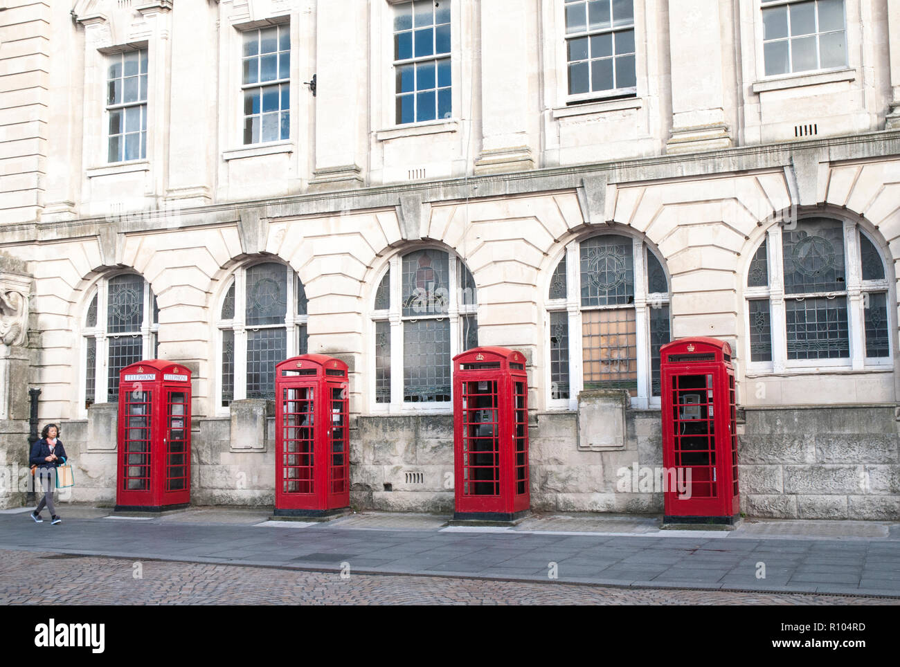 Row of four old style K2 phone boxes outside old General Post Office