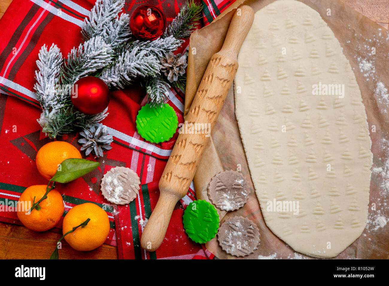 Rolling Pin With A Pattern On A Wooden Decorated Table Cookie Of