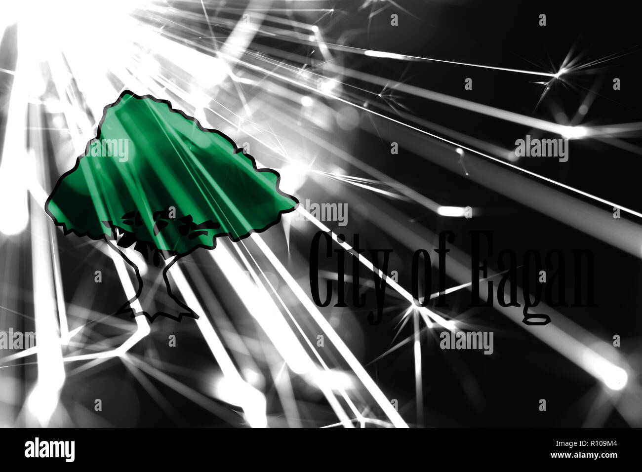 Eagan, Minnesota shining fireworks sparkling flag. New Year 2019 and