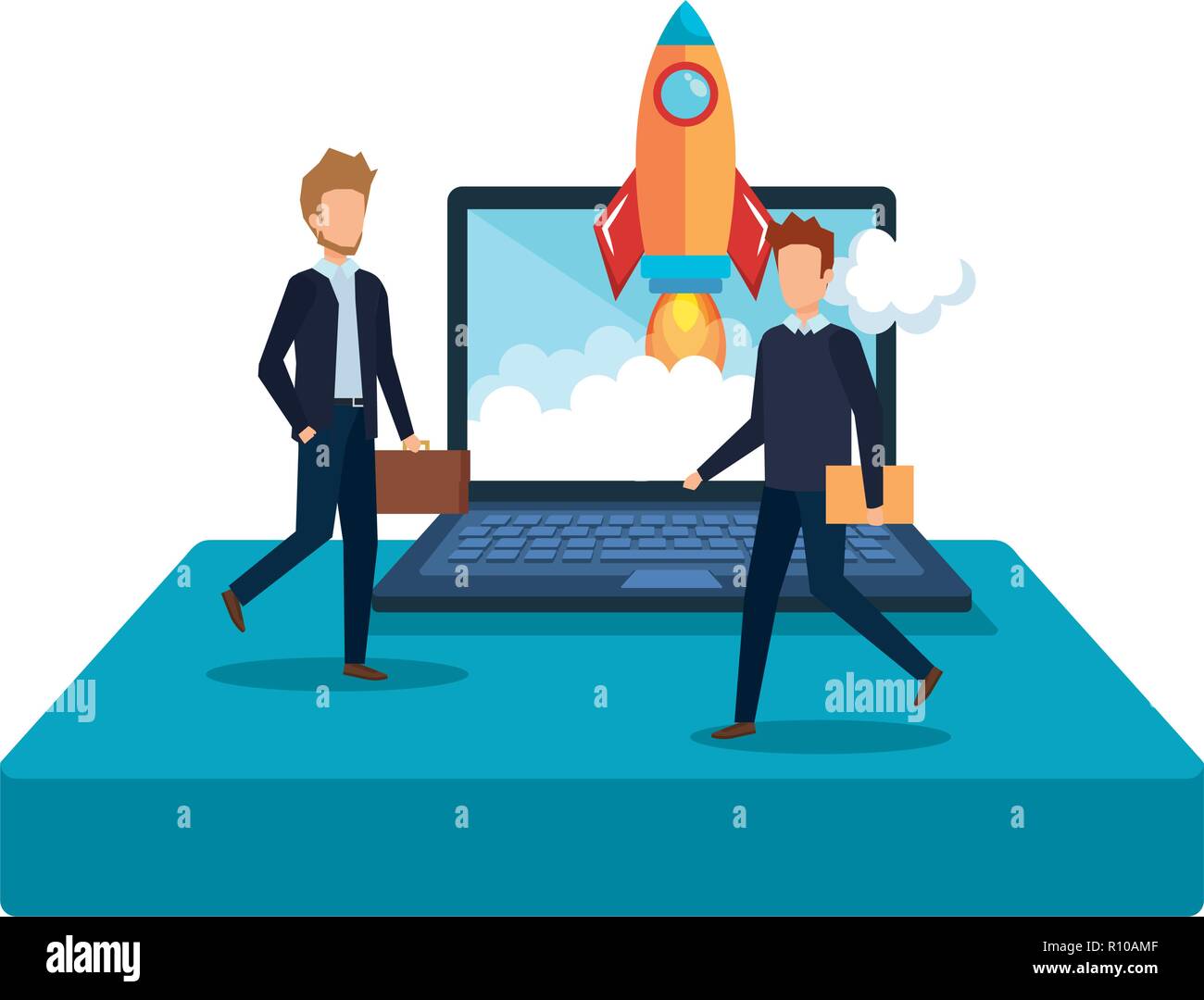 business people with rocket and laptop vector illustration design Stock ...