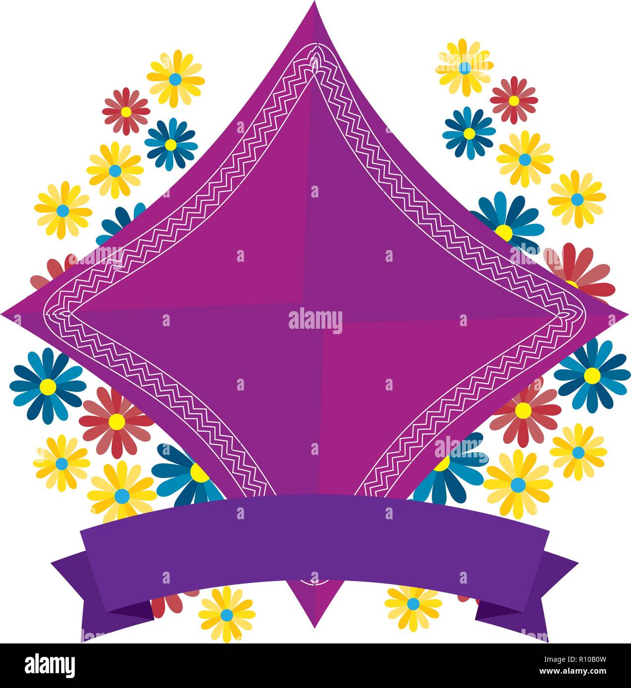 Flower And Ribbon Frame elegant frame with flowers and ribbon vector illustration design Stock ...
