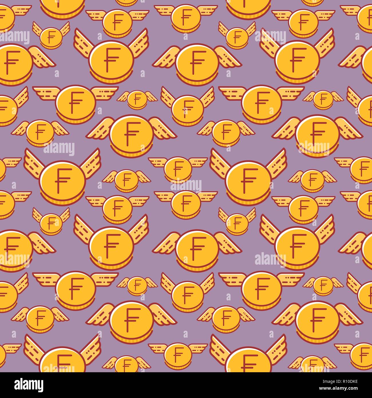 Franc coins with wings, seamless vector pattern Stock Vector