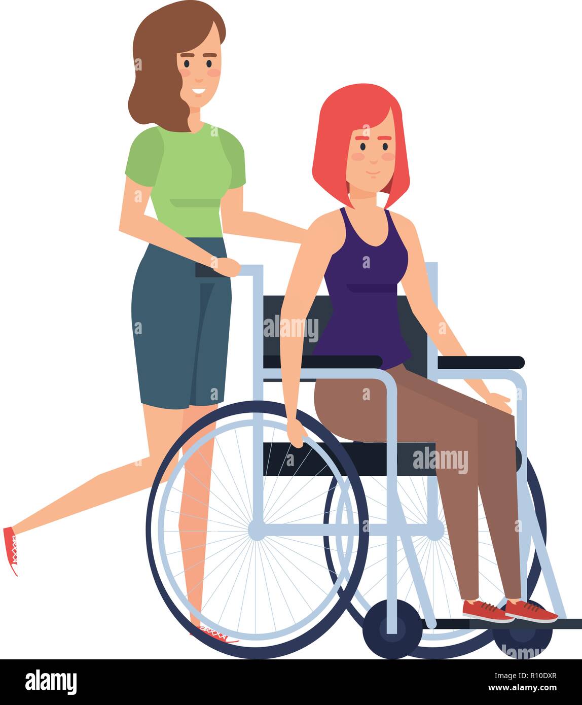 woman in wheelchair and helper characters Stock Vector Image & Art - Alamy