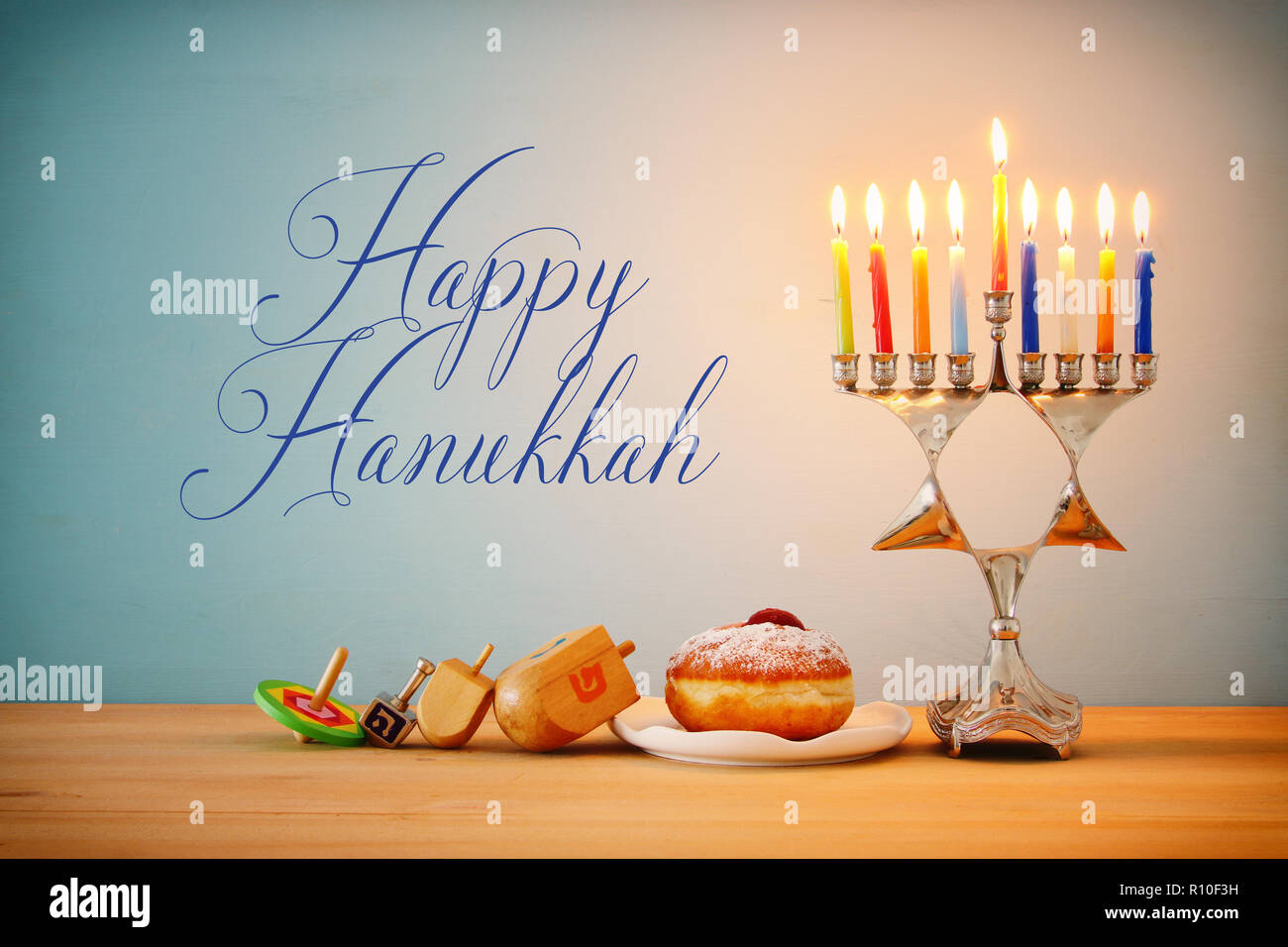 Image Of Jewish Holiday Hanukkah Background With Traditional Spinnig ...