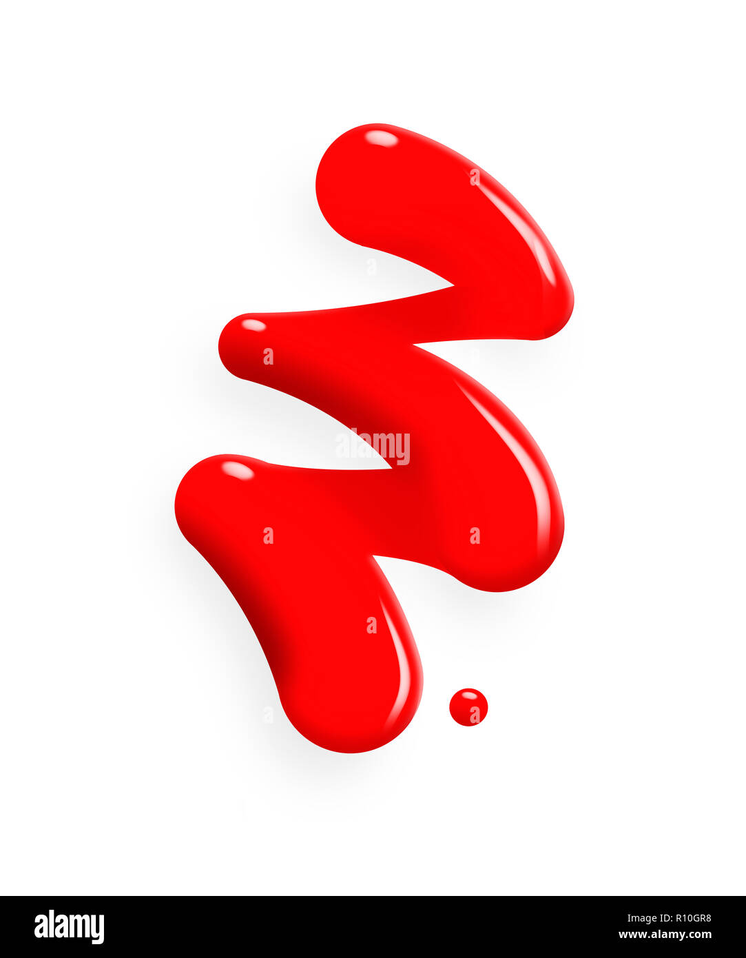 Digital image of poured red paint in zigzag shape on white background Stock Photo