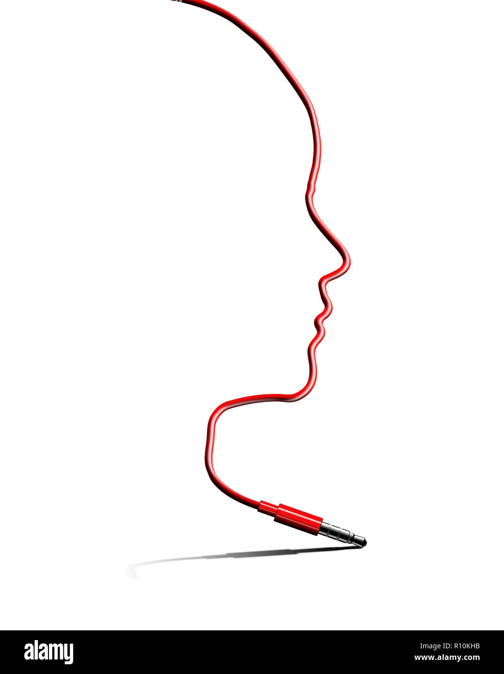 Red wire cable outlining profile of human face Stock Photo