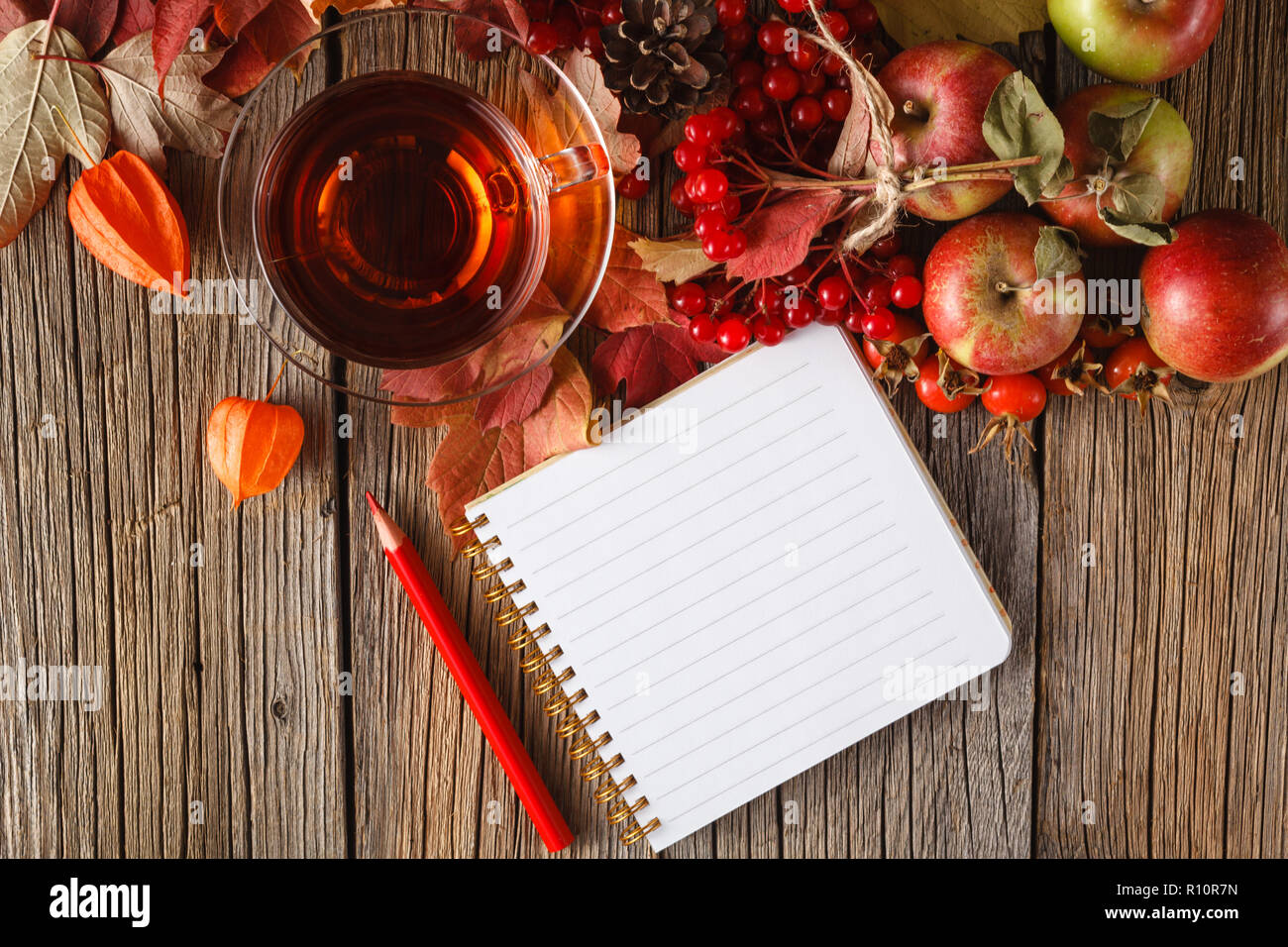 Fall wealth with message thank you in note on rustic wooden background ...