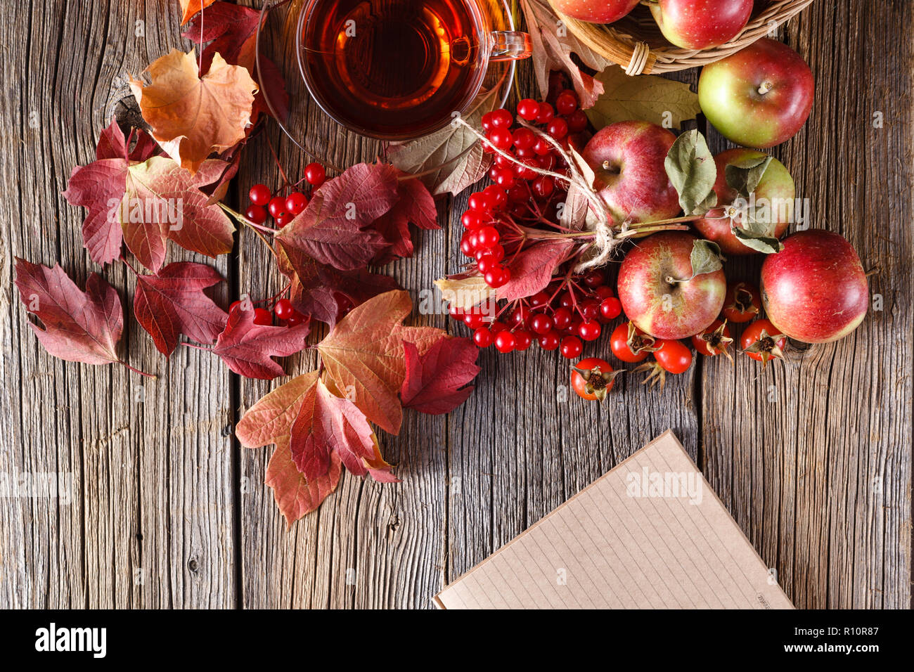 Fall wealth on rustic wooden background with notes Stock Photo - Alamy
