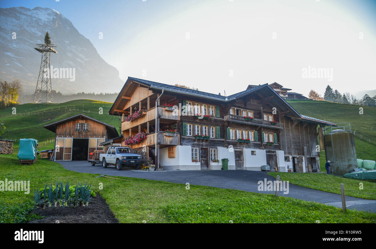 Grindelwald, Switzerland Oct 21, 2018. A wooden house in Grindelwald
