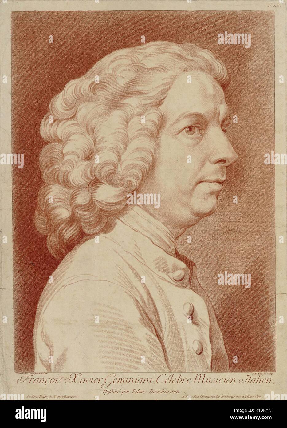 Portrait of the composer and violinist Francesco Saverio Geminiani (1687-1762). Museum: PRIVATE COLLECTION. Author: BOUCHARDON, EDME. Stock Photo