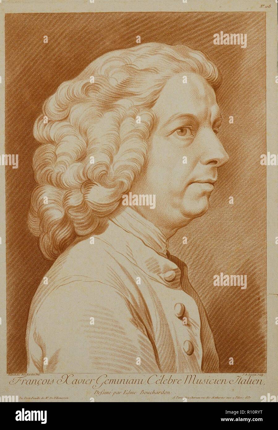 Portrait of the composer Francesco Geminiani (1687-1762). Museum: Philharmonie de Paris. Author: BOUCHARDON, EDME. Stock Photo
