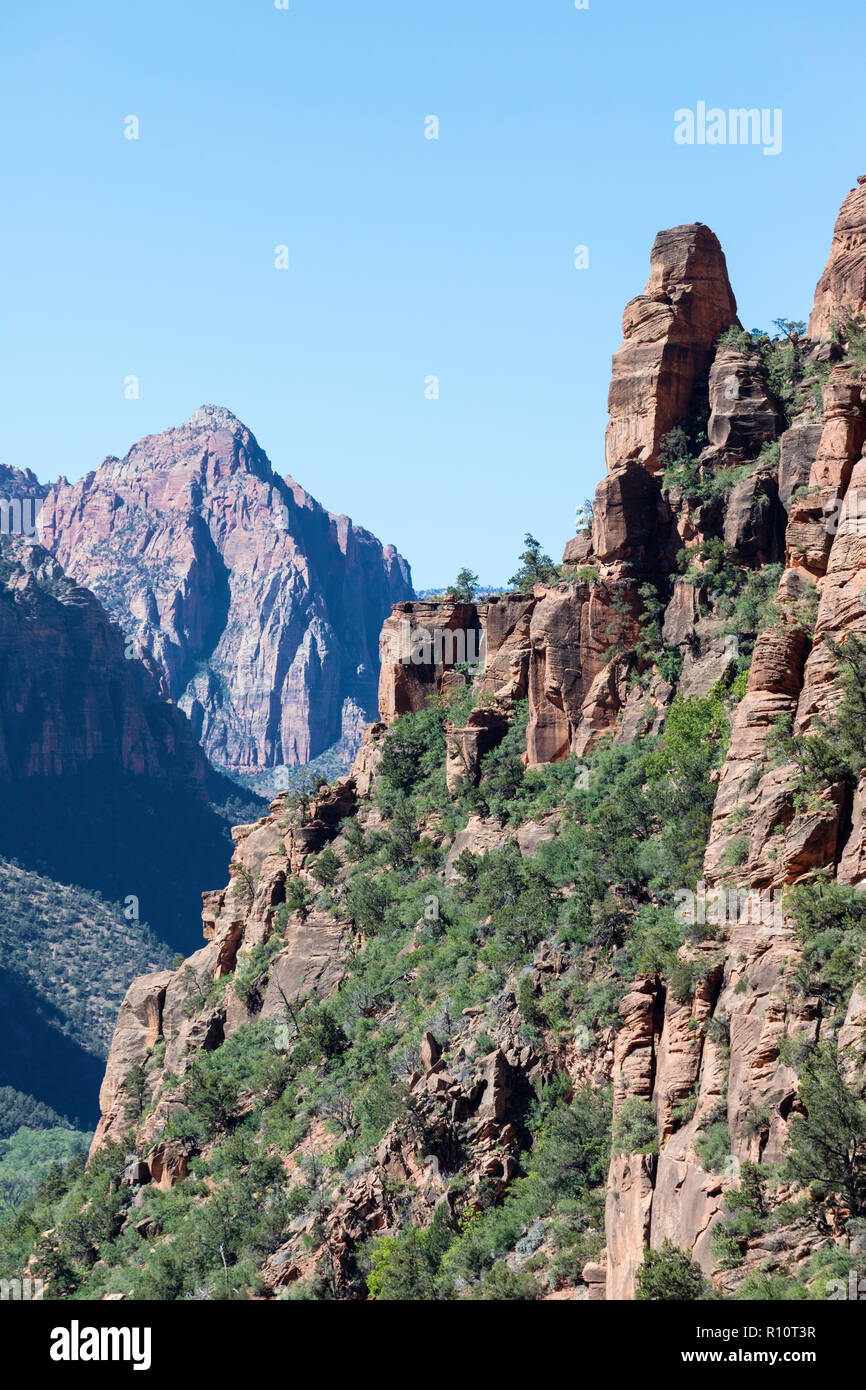 View of Navajo sandstone formations from Angel's Landing Trail in Zion National Park, Utah, USA. Stock Photo