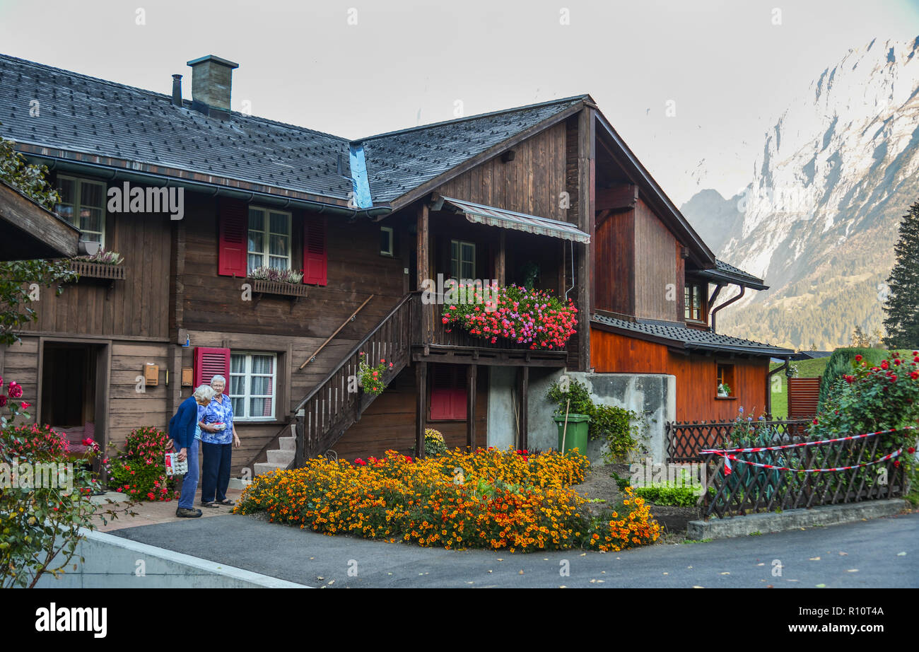 Grindelwald, Switzerland Oct 21, 2018. A wooden house in Grindelwald