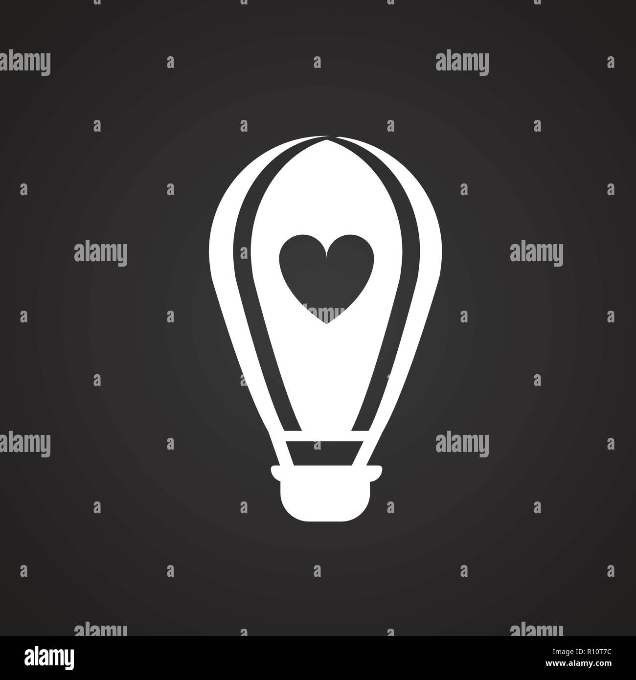 Hot air balloon with heart on black background icon Stock Vector Image ...