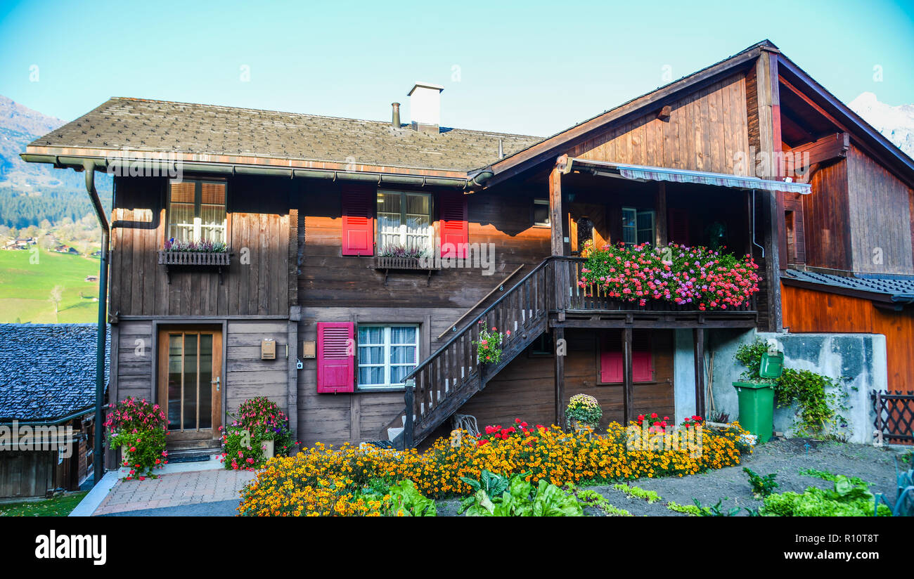 A wooden house in Grindelwald, Switzerland. Grindelwald was one of the