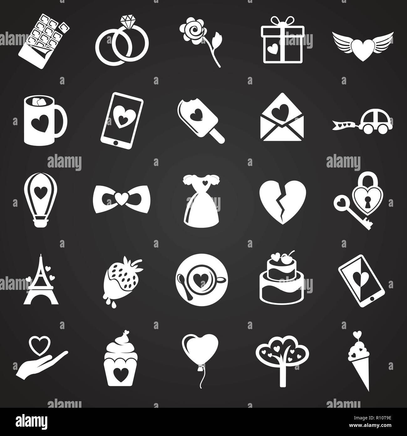Valentines day set on black background icons Stock Vector Image & Art ...