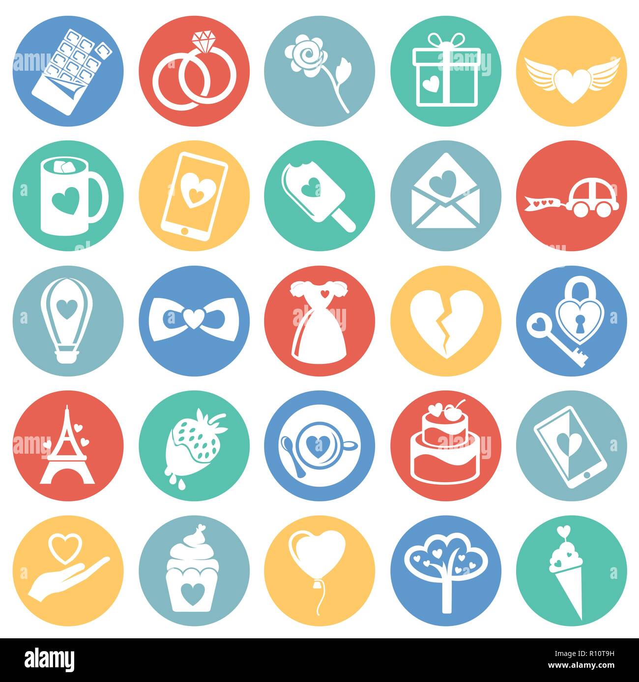 Valentines day set on color circles background icon Stock Vector Image ...
