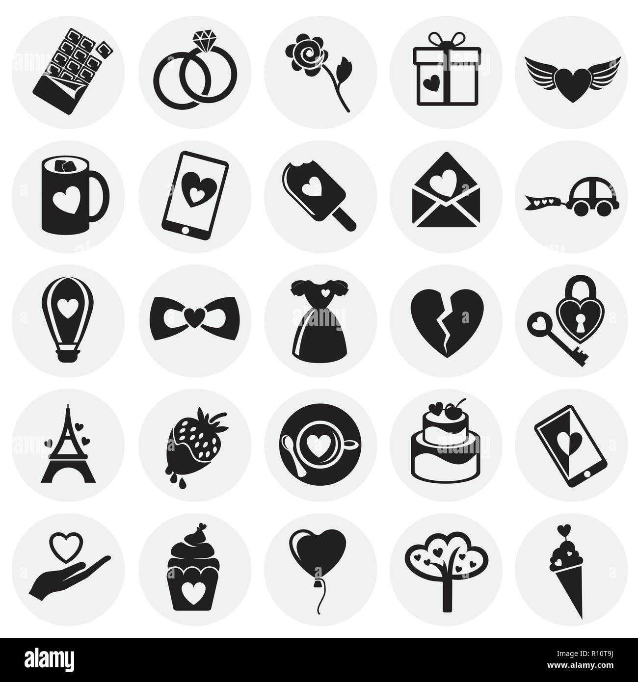 Valentines day set on circles background icons Stock Vector Image & Art ...