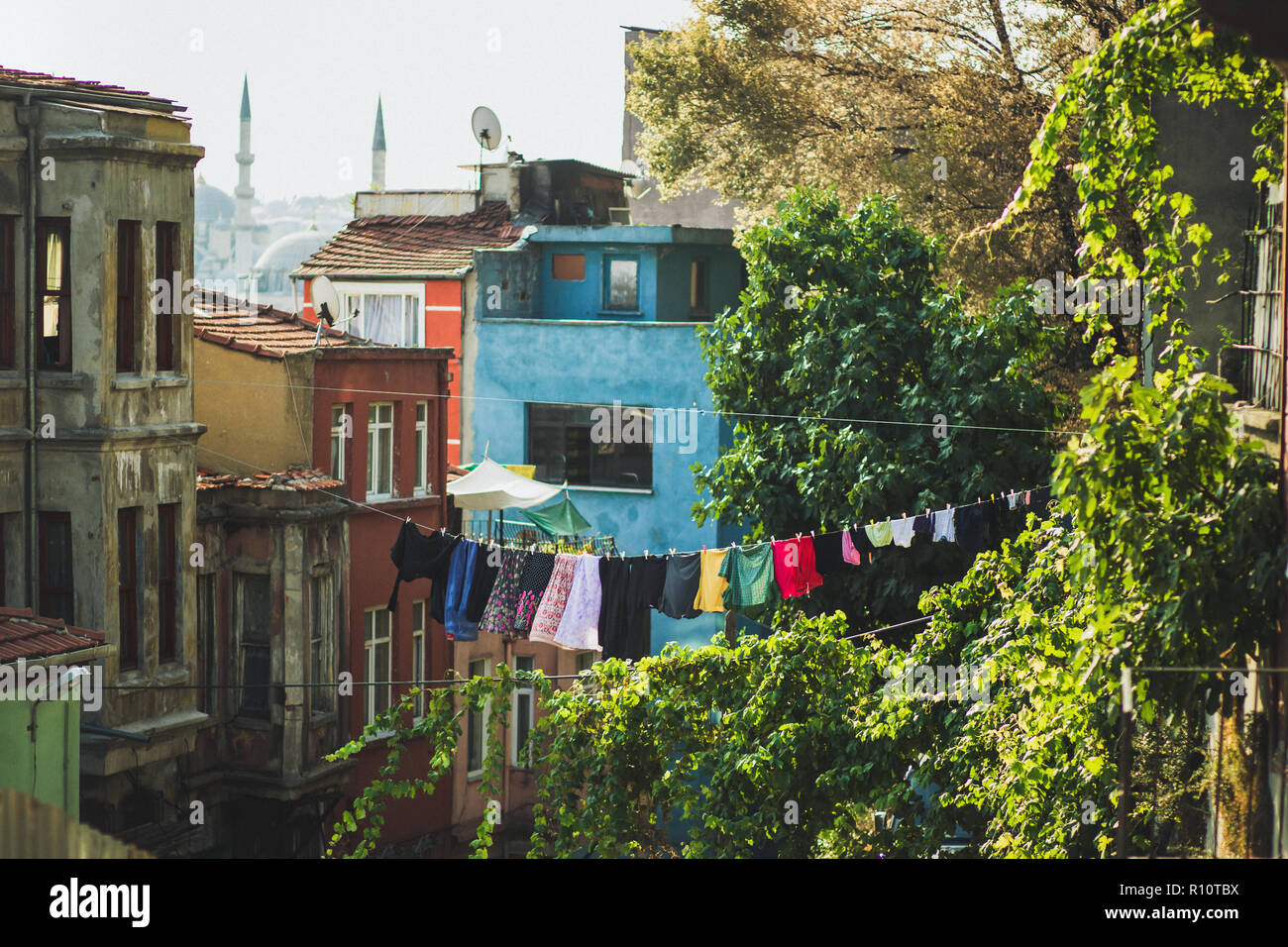 Laundry drying on the streets of Istanbul Stock Photo Alamy