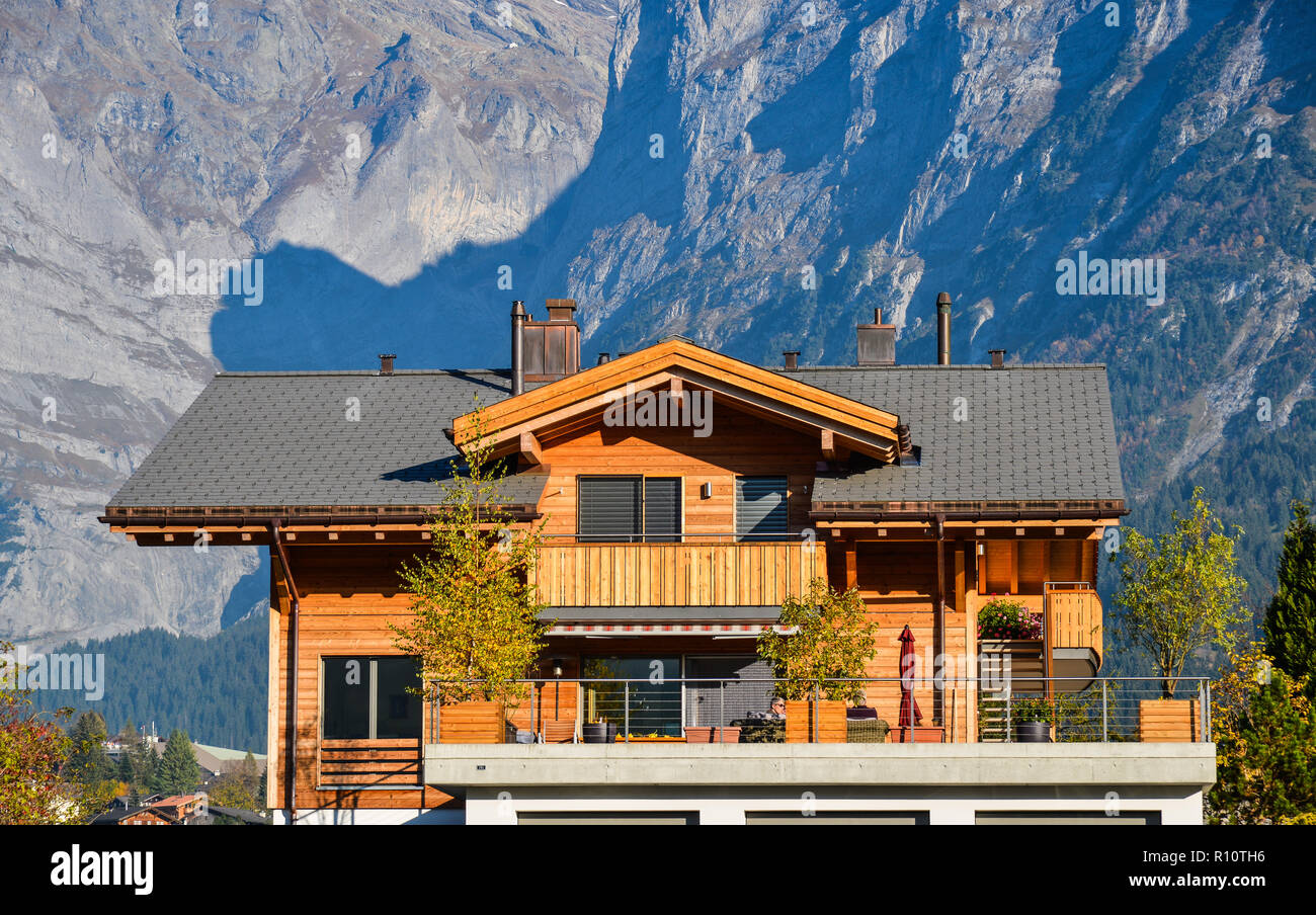A wooden house in Grindelwald, Switzerland. Grindelwald was one of the ...