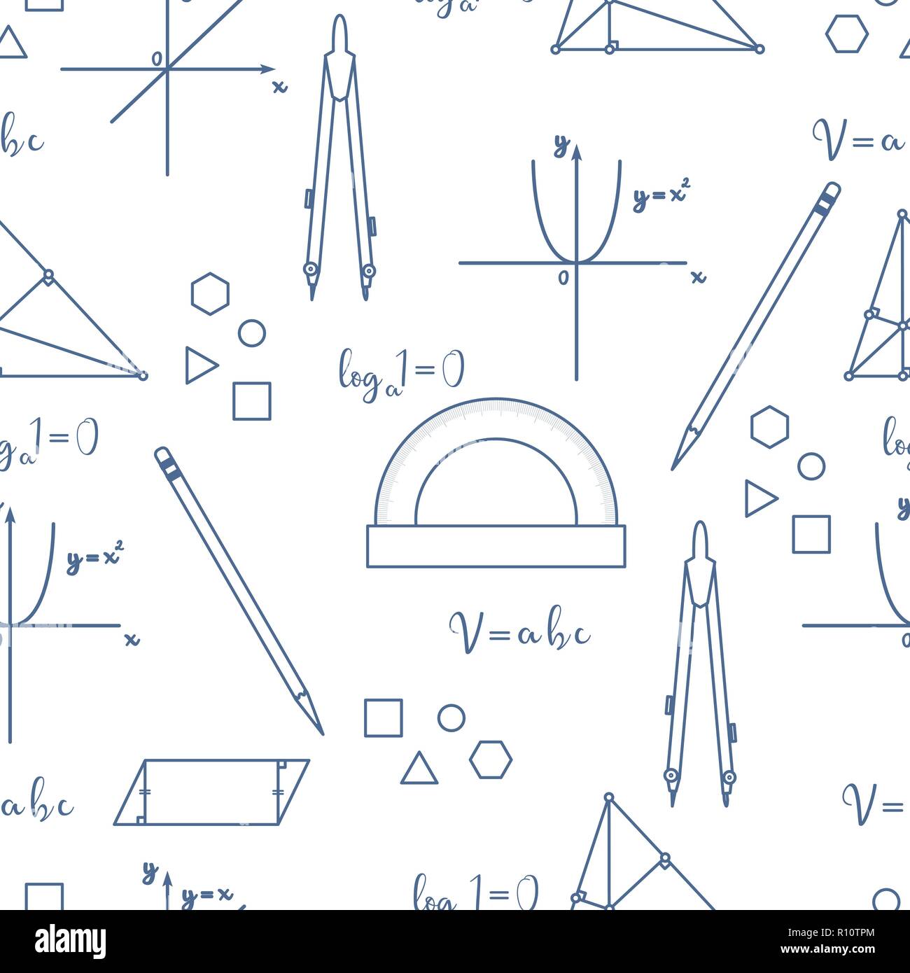 Mathematical scientific vector seamless pattern with geometry plots ...