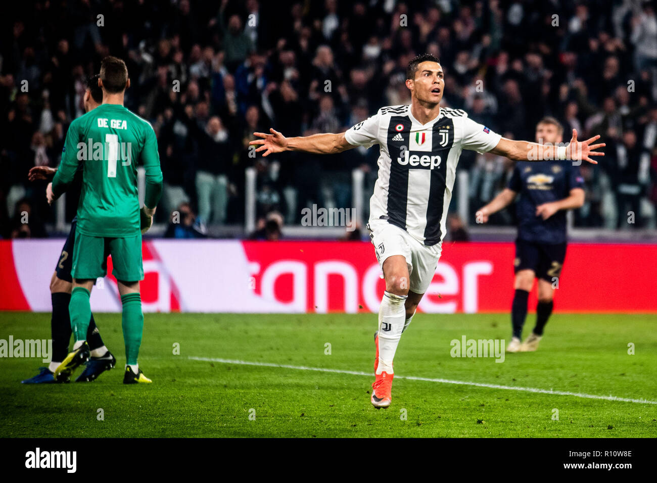 Turin, Italy. 07th Nov, 2018. Cristiano Ronaldo of Juventus celebrates during the UEFA Champions League match between Juventus and Manchester United at the Allianz Stadium, Turin, Italy on 7 November 2018. Manchester United won 1-3 Credit: Alberto Gandolfo/Pacific Press/Alamy Live News Stock Photo