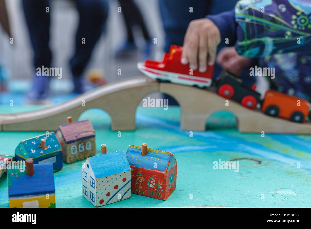 kids playing with toy railway road outdoor Stock Photo - Alamy