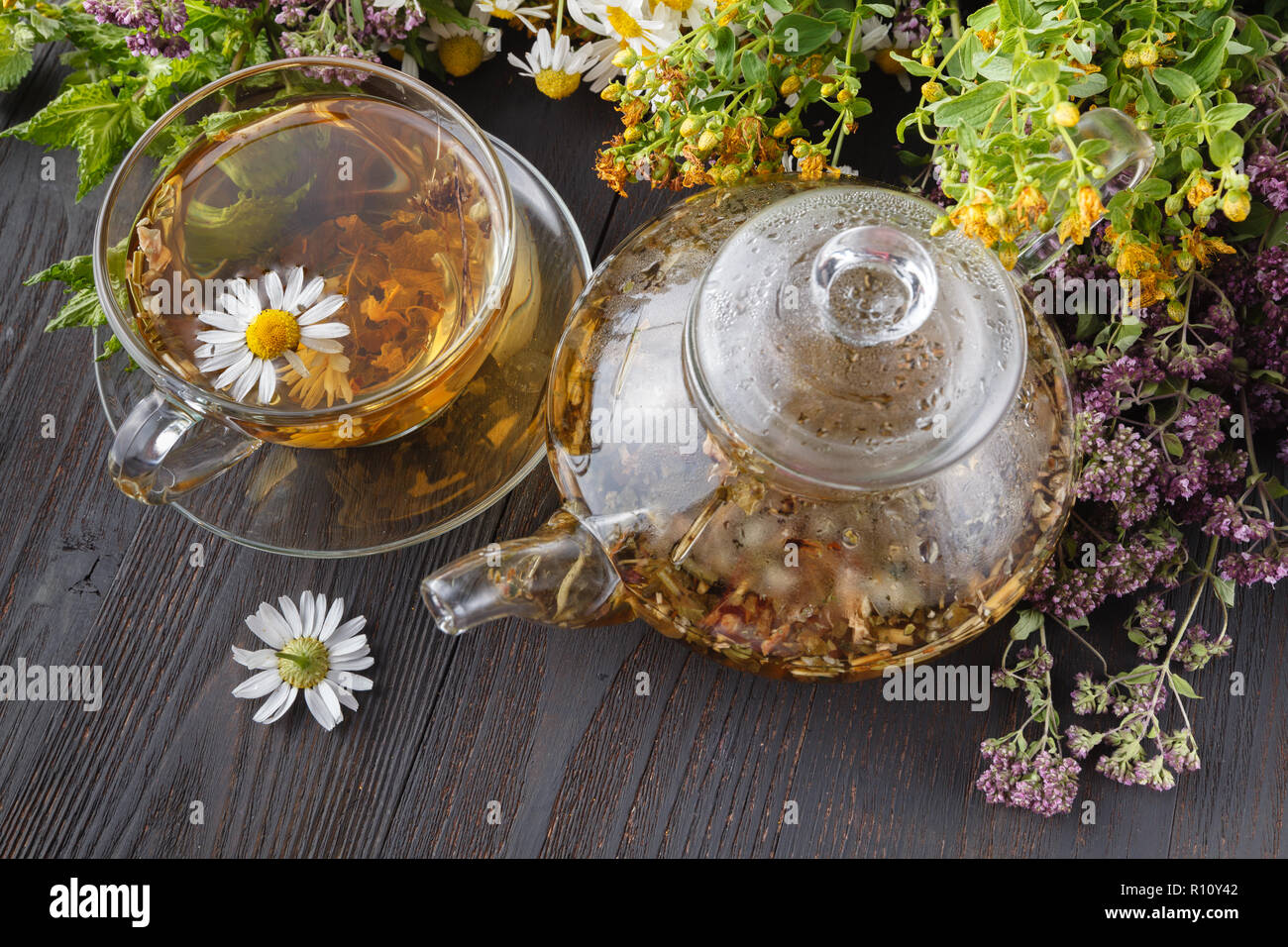 Cup of hot herbal tea. Home scene with hot drink. Detox or clean food ...