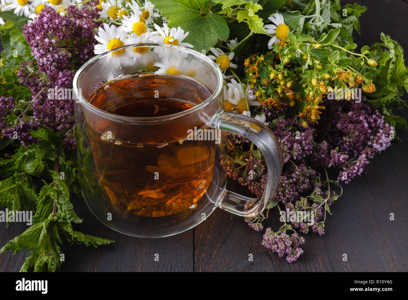 Cup of hot herbal tea. Home scene with hot drink. Detox or clean food ...