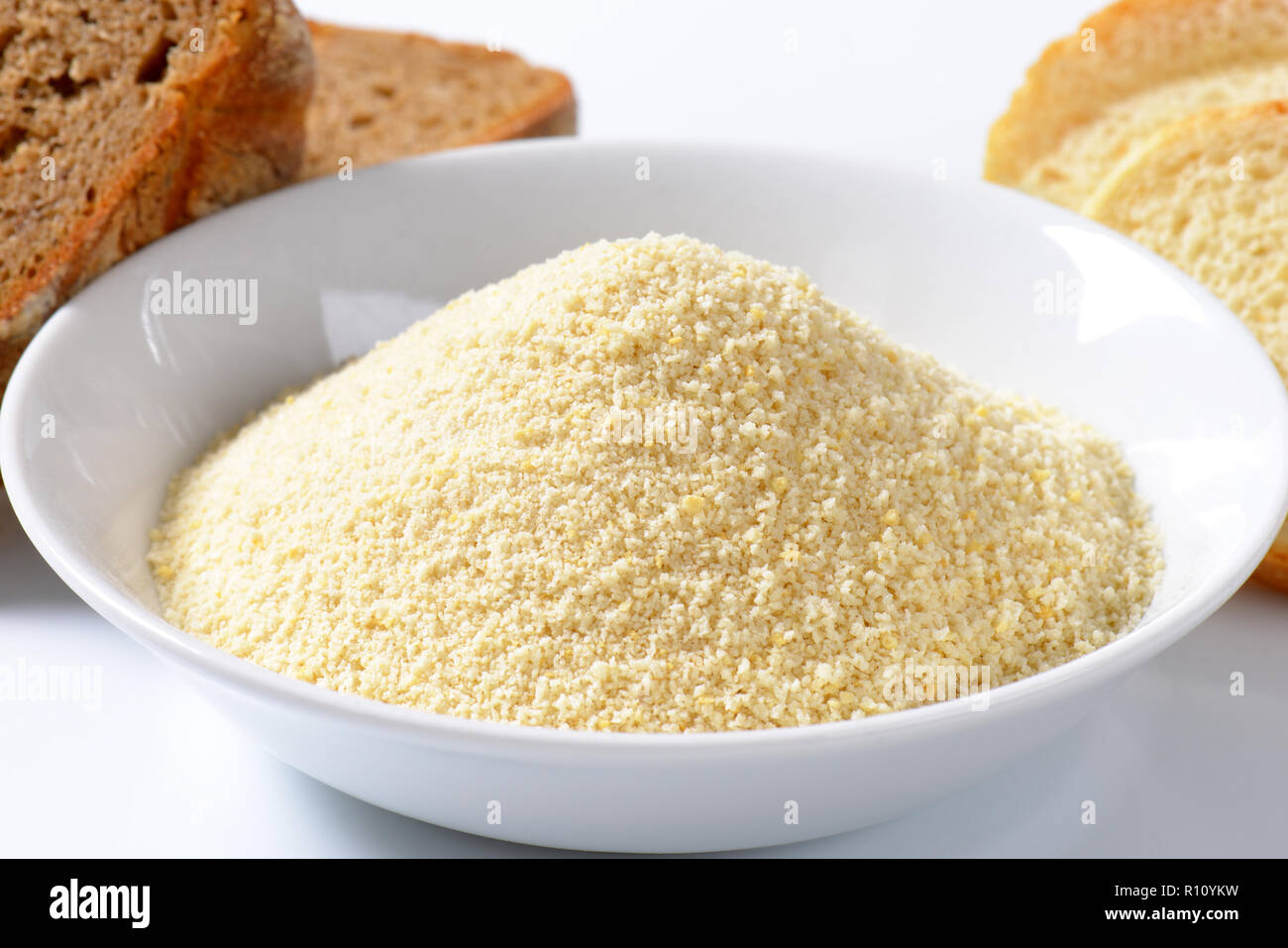 Stale bread and finely ground breadcrumbs Stock Photo