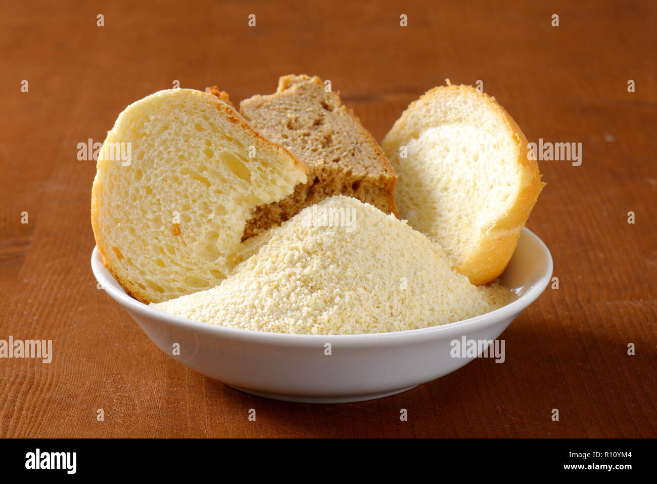 Stale bread and finely ground breadcrumbs Stock Photo