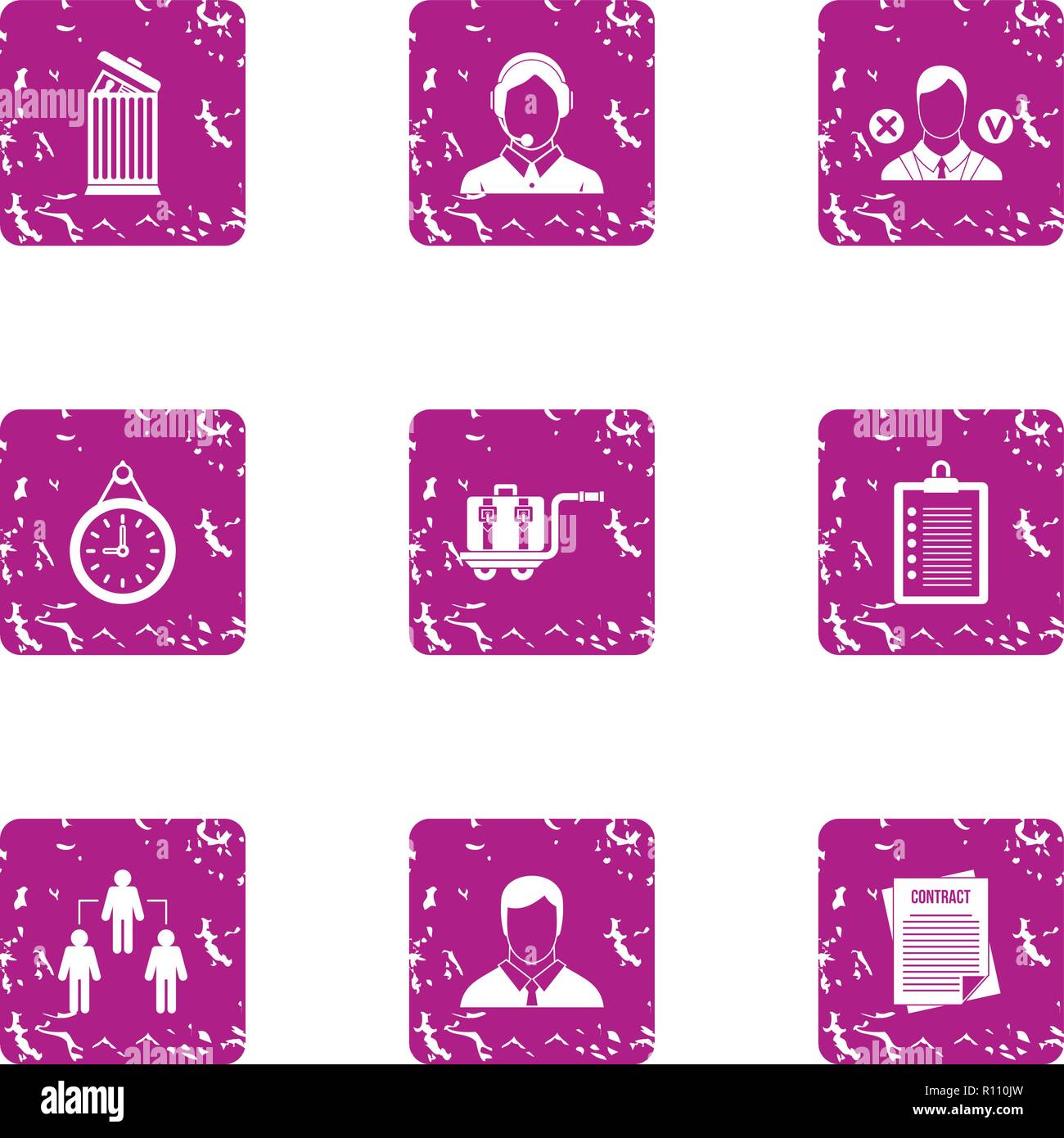 Garbage disposal icons set, grunge style Stock Vector