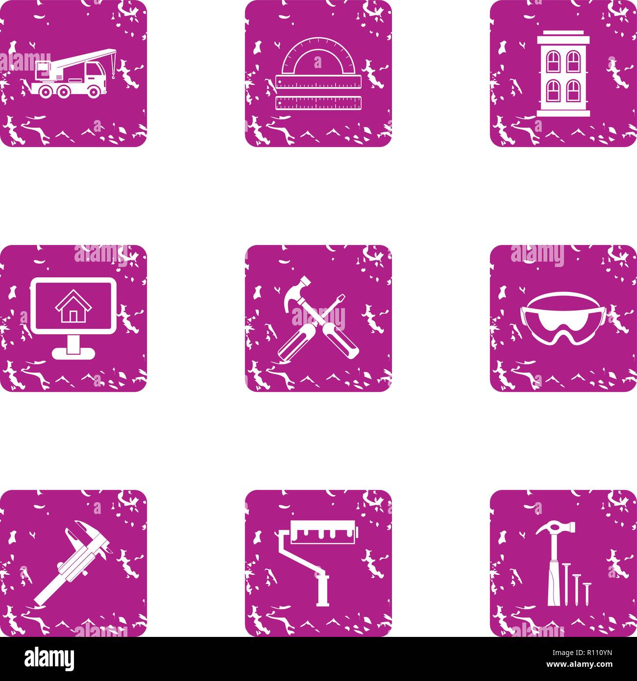 Edifice icons set, grunge style Stock Vector