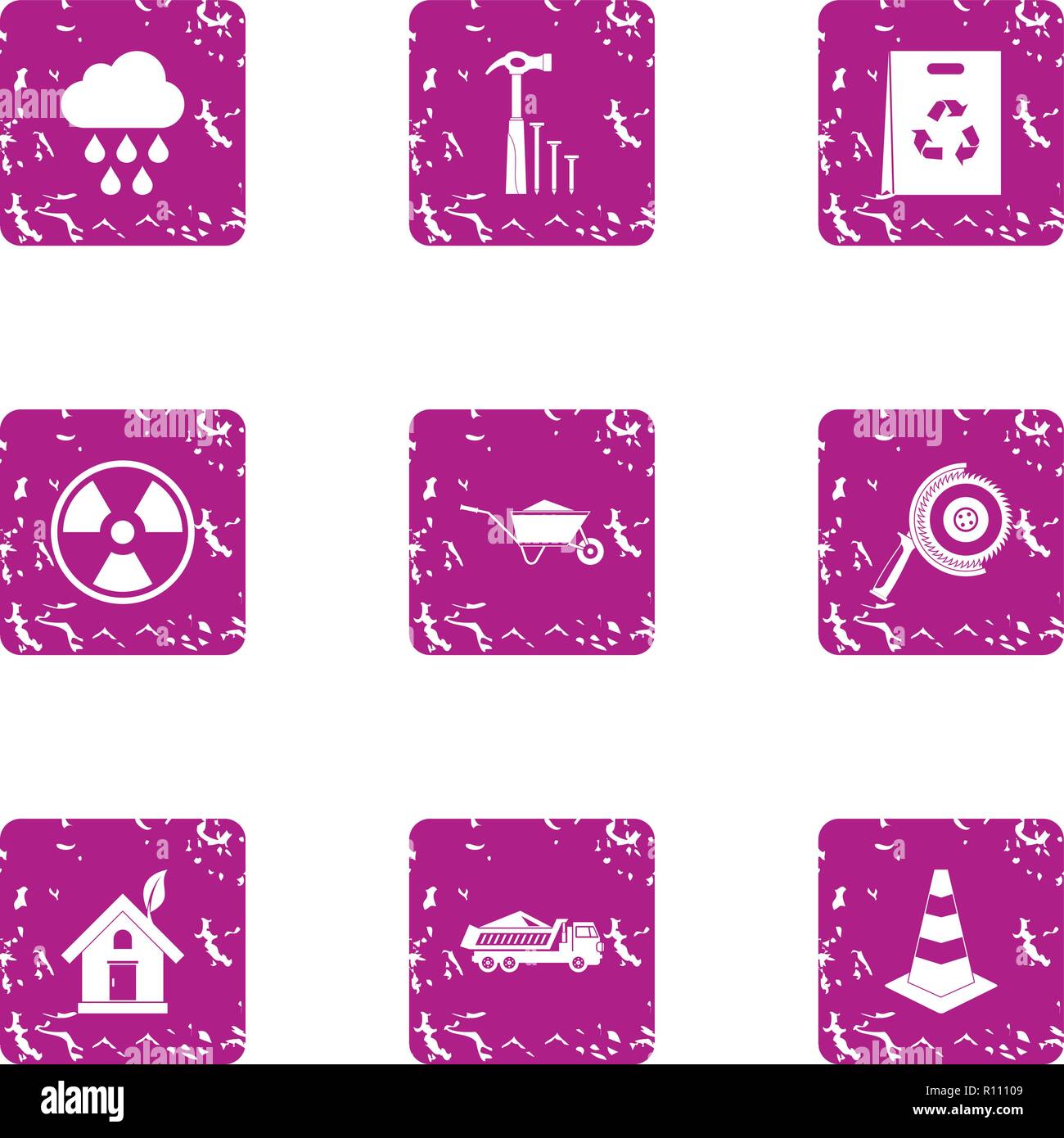 Eco construction icons set, grunge style Stock Vector