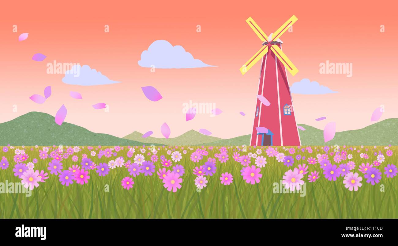 Beautiful autumn landscape colorful nature scenery vector illustration ...