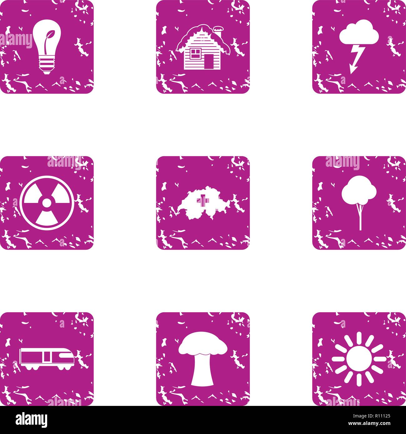 Climatic icons set, grunge style Stock Vector
