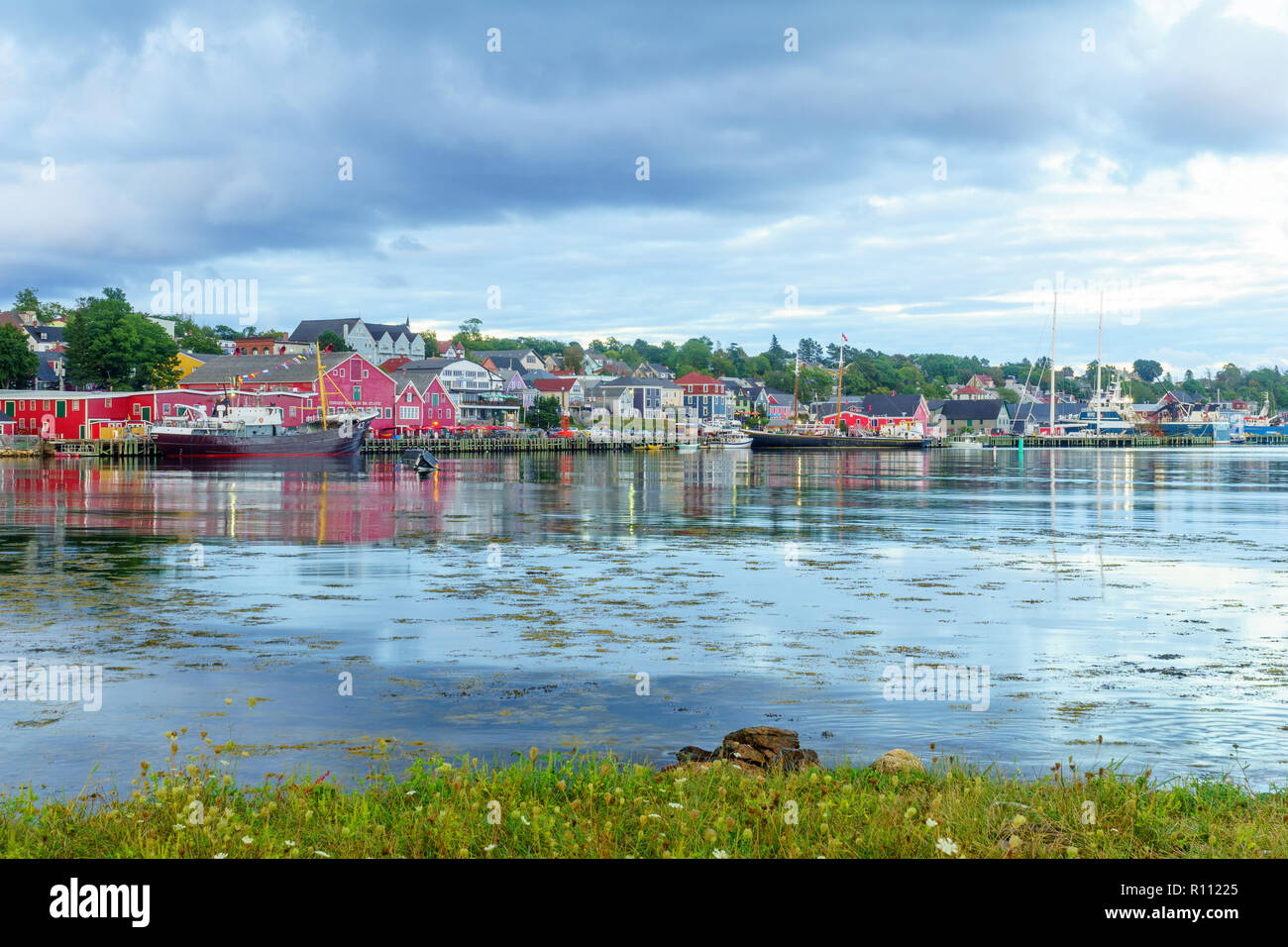 Lunenburg, Canada - September 20, 2018: Sunset view of the waterfront and port of the historic town Lunenburg, Nova Scotia, Canada Stock Photo