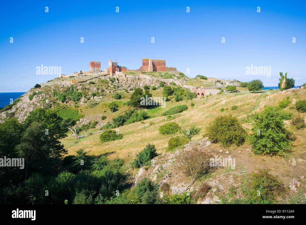 Hammershus castle the biggest Northern Europe castle ruins situated at steep granite cliff on