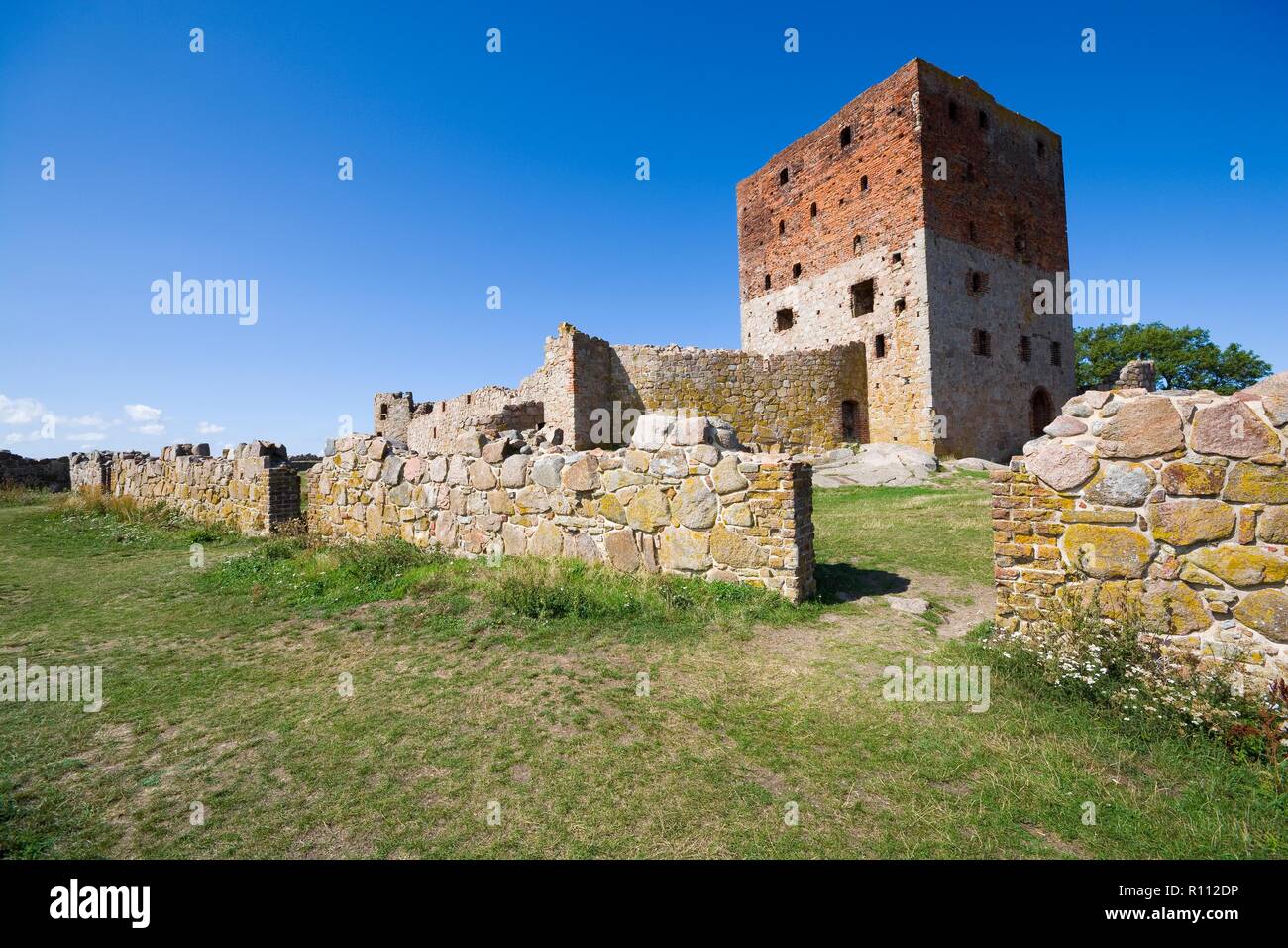 Hammershus castle the biggest Northern Europe castle ruins situated at steep granite cliff on